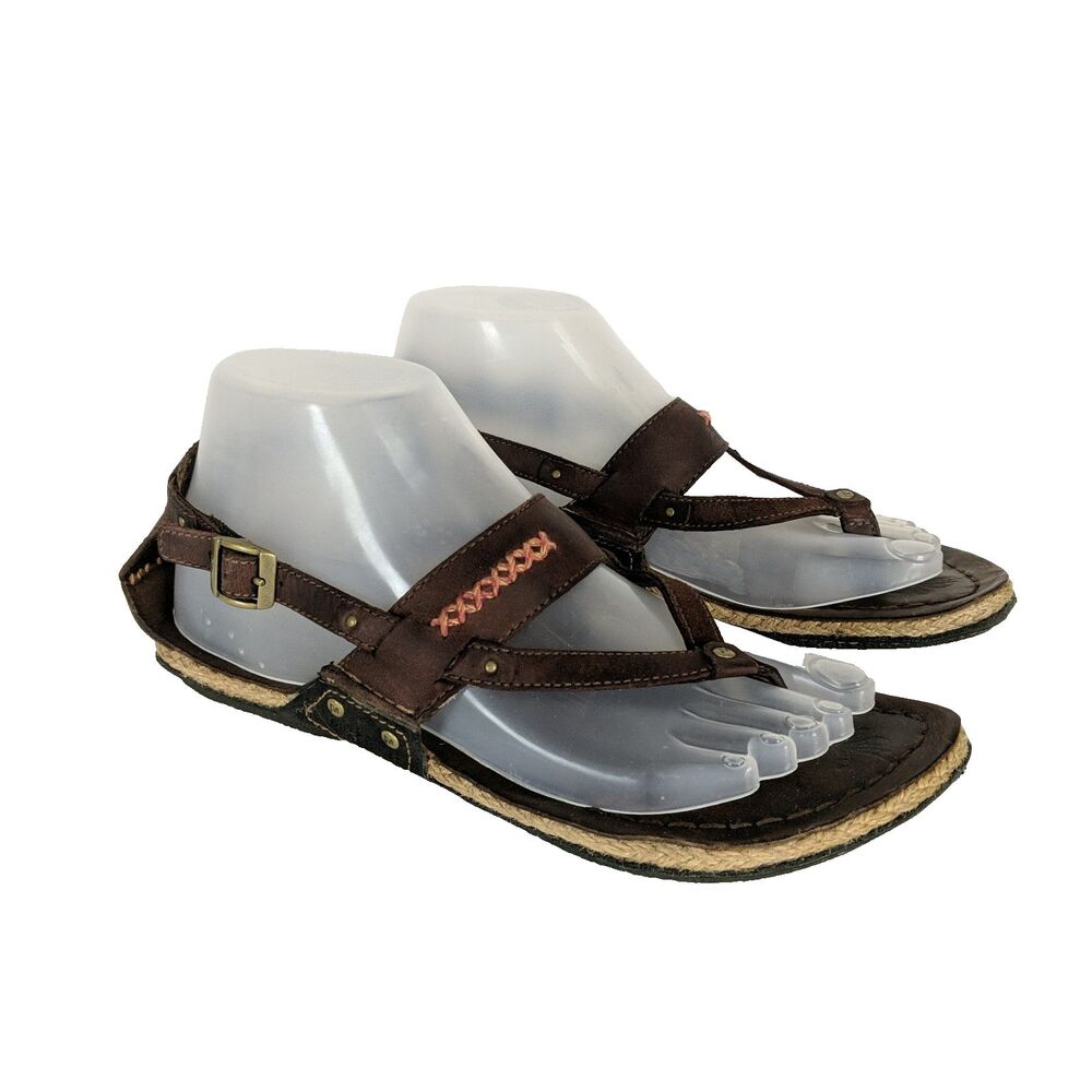 Merrell Milos Women Thong Sandal Shoes Brown Leather Size 7 Embroidered Buckle